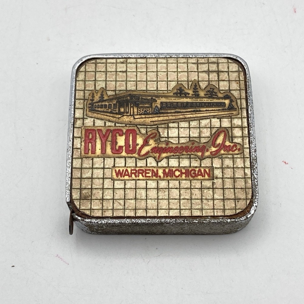 Barlow Tape Measure Vintage Advertising RYCO / Metal / Mid-Century / Warren, MI